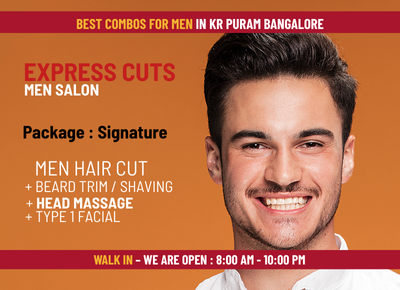 Signature Combo Offer: Haircut, Beard, Head Massage, Type-1 Facial