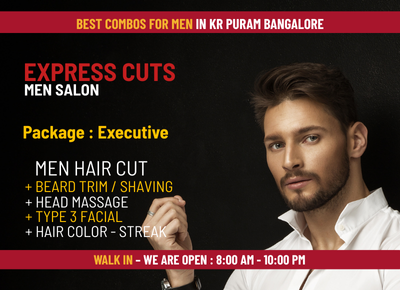Deluxe Combo Offer: Haircut, Beard, Head Massage, Type-2 Facial, Hair Color