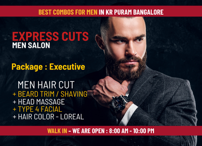Platinum Combo Offer: Haircut, Beard, Head Massage, Type-4 Facial, Hair Color - Loreal