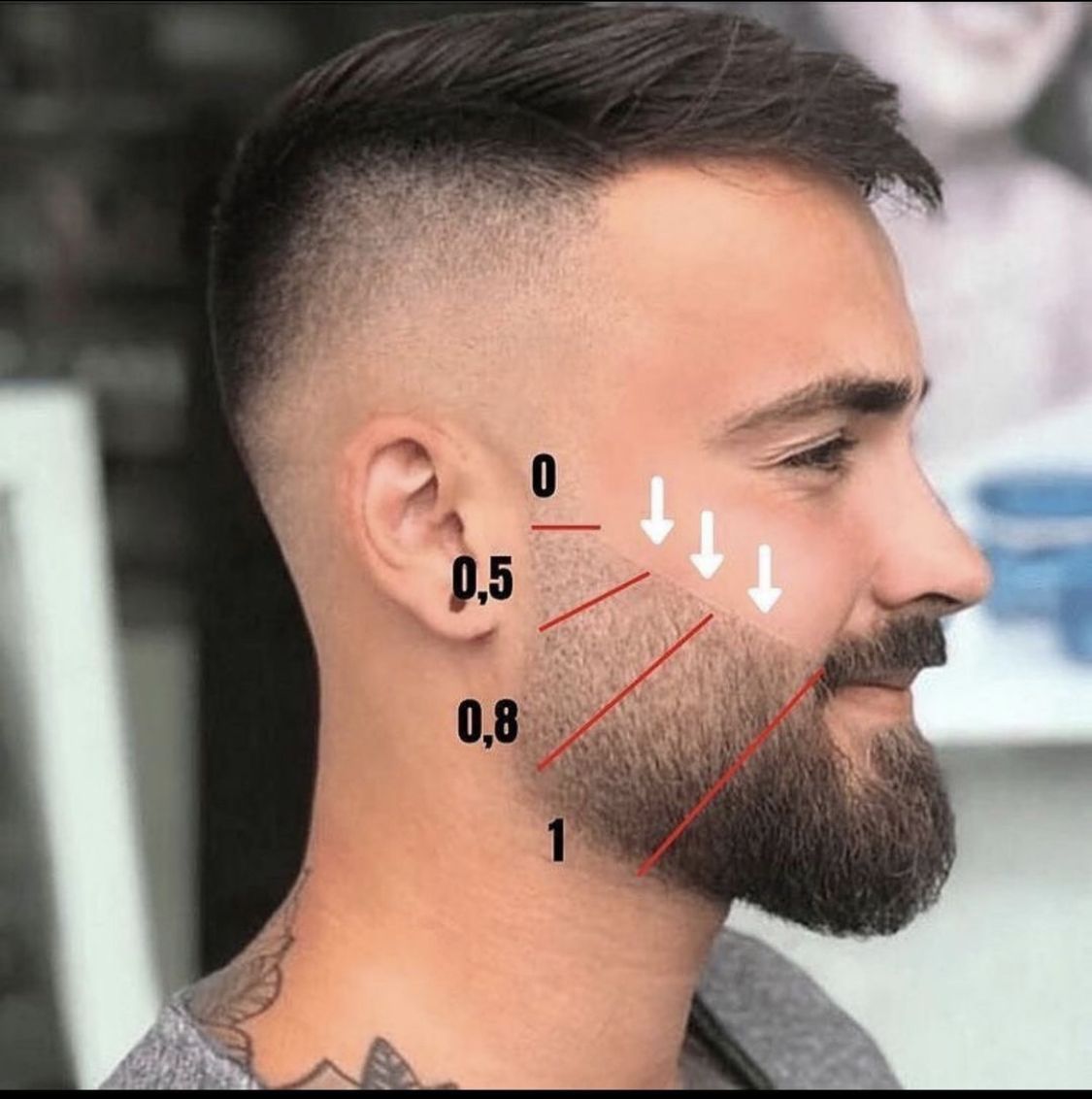 Modern beard fade blending from the sideburn into a full beard