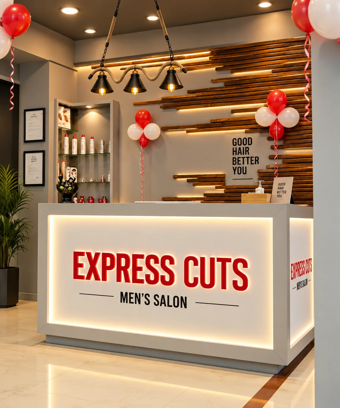 Express Cuts Men's Salon reception desk in Ayyappa Nagar, Bengaluru
