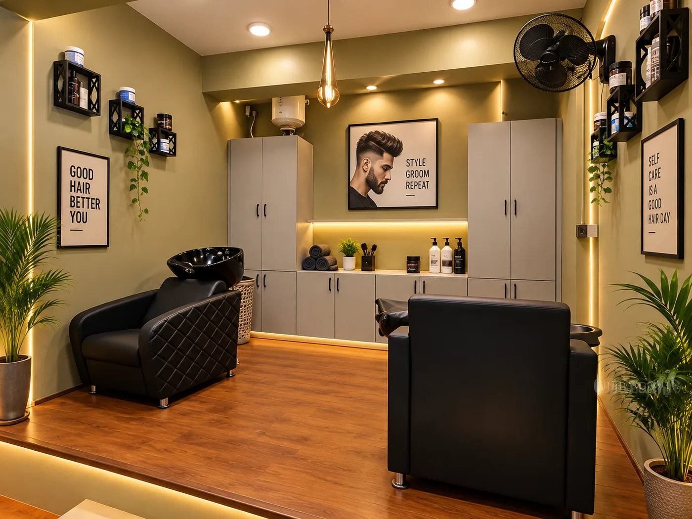 Hair wash station at Express Cuts Men's Salon in KR Puram