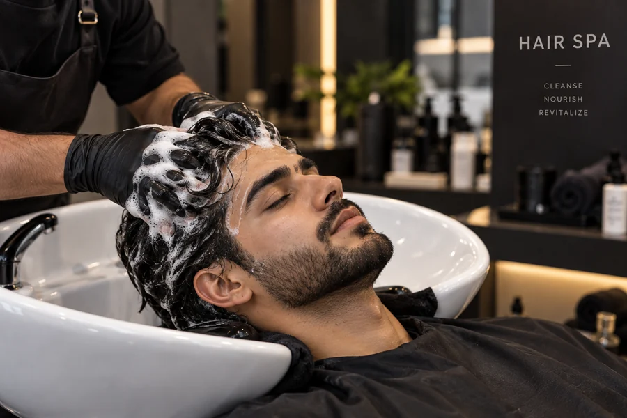 Men's hair spa and hair treatment at Express Cuts Salon in KR Puram