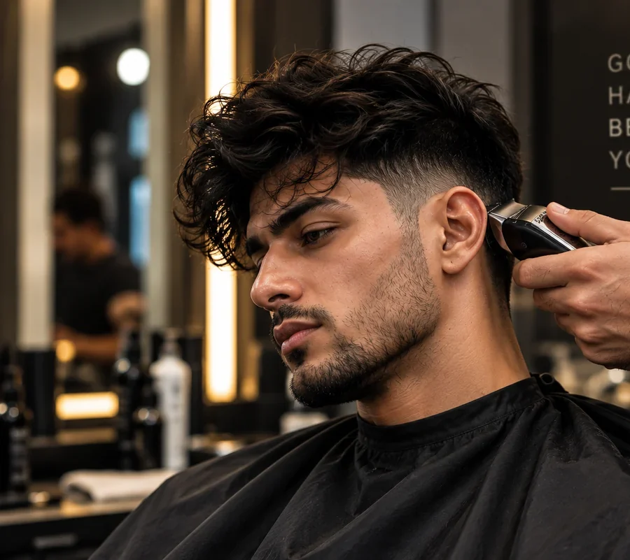Men's haircut in progress at Express Cuts Salon in Krishnarajapuram